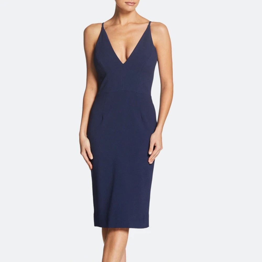 NWT Dress the Population Navy Lyla Mid Dress